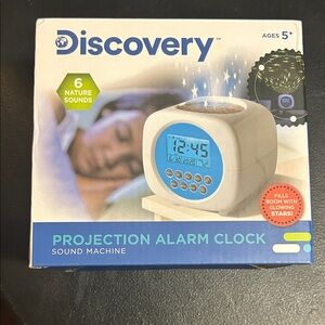Discovery Blue and White Projection Alarm Clock